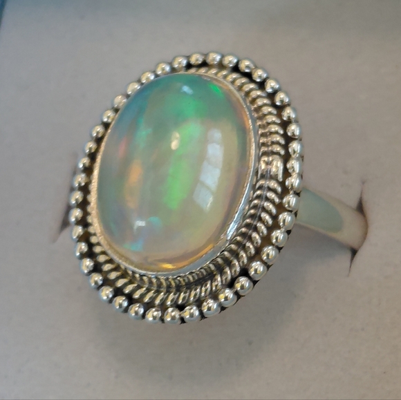 Elegant Silver Ethiopian Opal Ring Size 7.75 - Picture 13 of 15